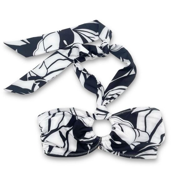 NET Ramy Brook Marie Bikini Top Size XS Black White Palm Print Halter Swim $128 - Picture 1 of 13